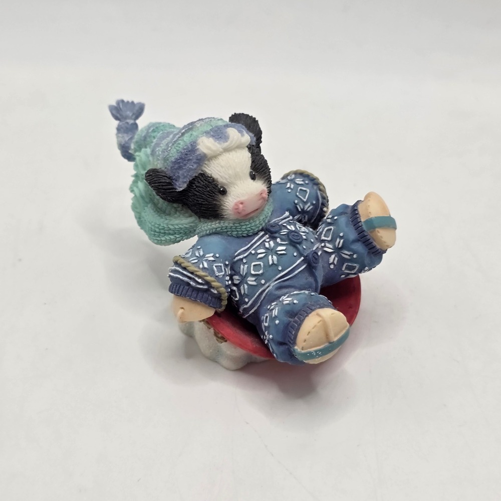 Enesco Mary's Moo Moos Cow Having A Moo-velouse Time Sledding Figurine 372757